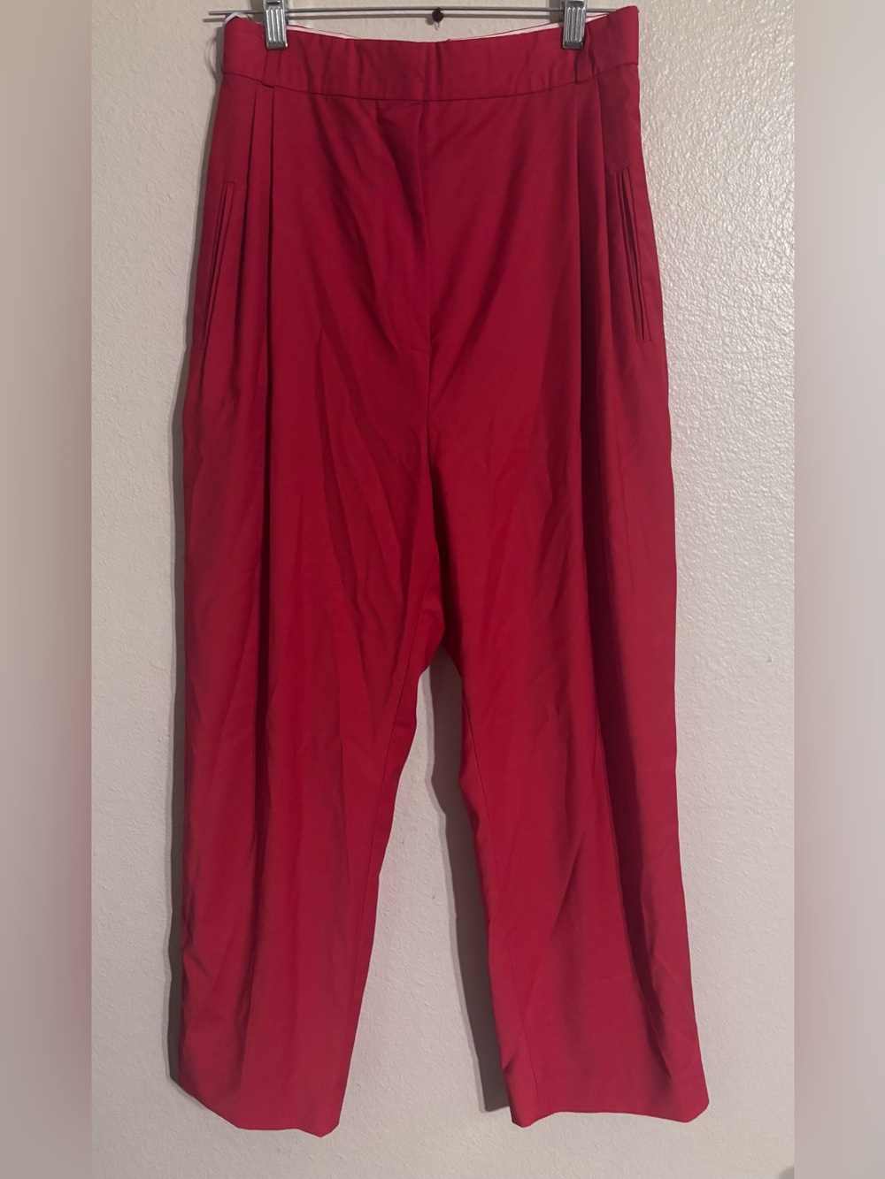 Anna October Red High-Rise Pleated Relaxed Trousers